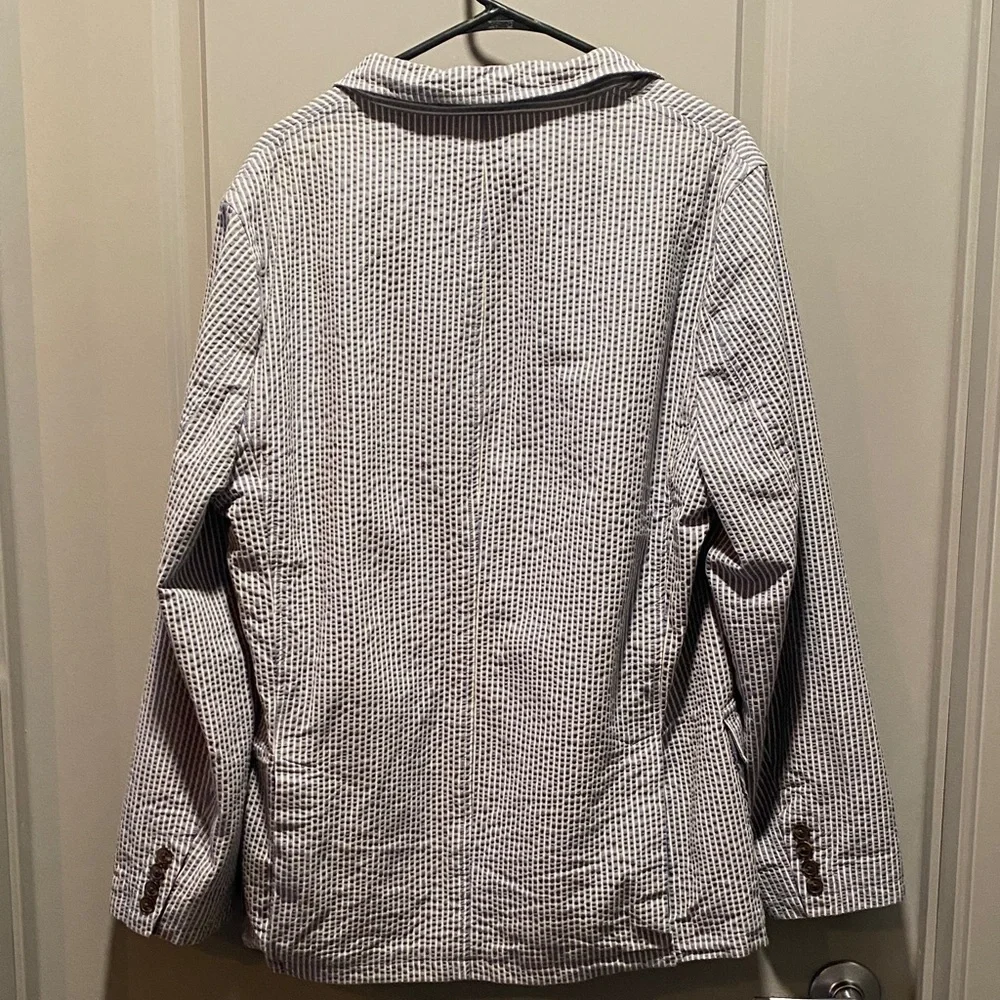 Seersucker Blazer Mens L Blue Taupe Summer Jacket John Bartlett Consensus